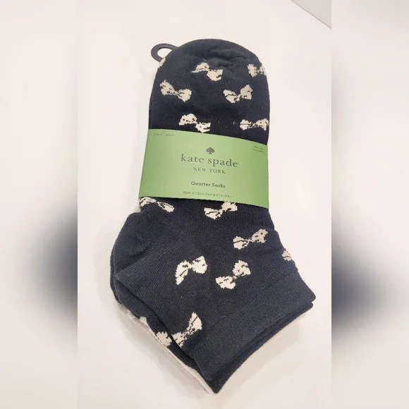 Kate Spade Black Socks with Bows 3 Pairs - Picture 1 of 4
